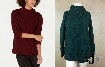 Style &amp; Co Petite Envelope-Neck Tweed Sweater