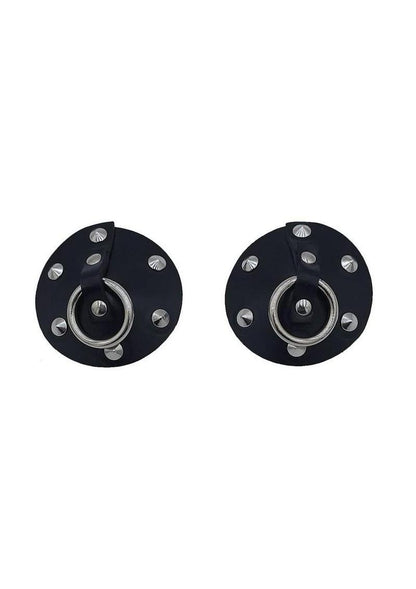 Rouge Leather Studded Nipple Covers with Metal Ring Accent