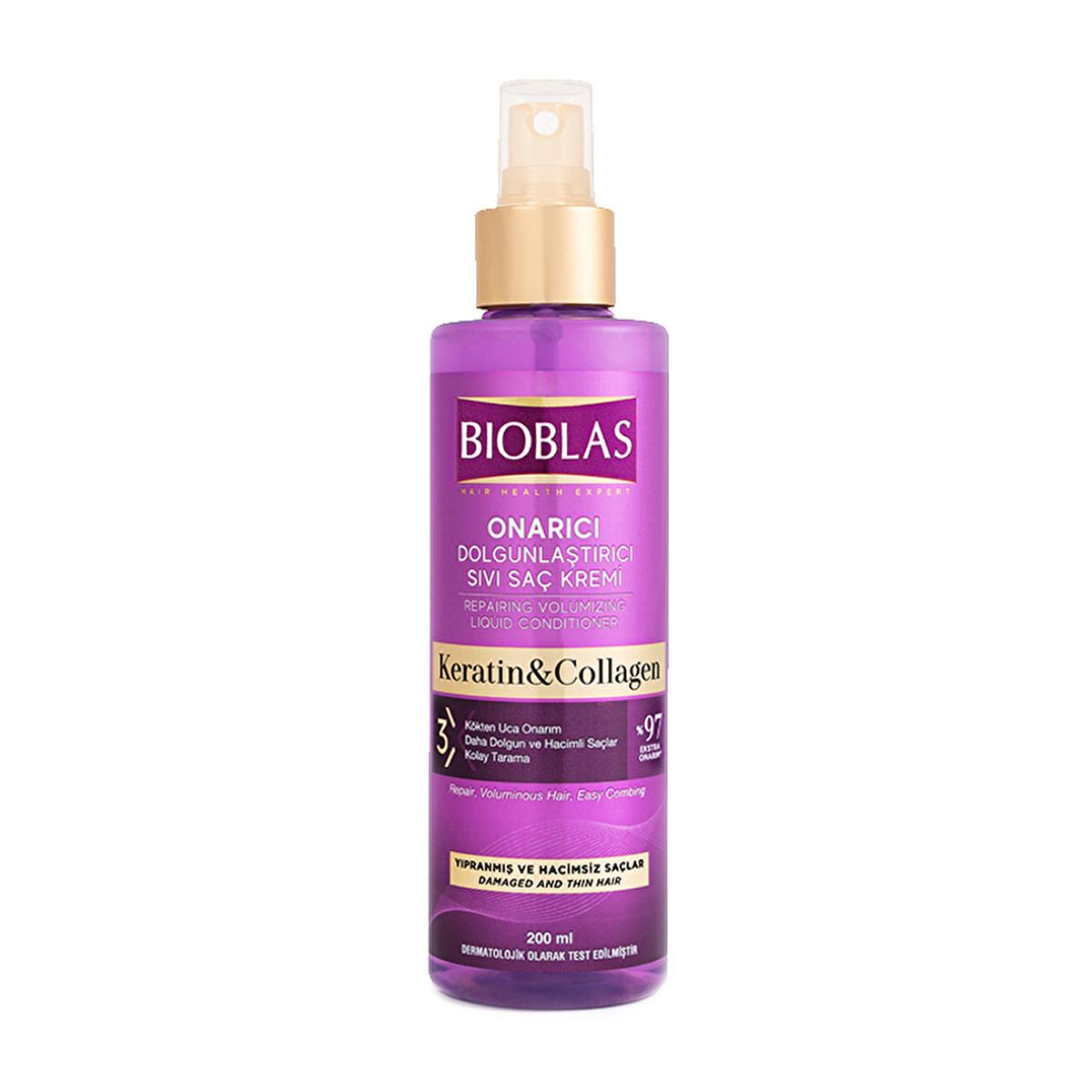 Bioblas Collagen &amp; Keratin Leave-In Hair Conditioner: Volumizing, Thickening &amp; Anti-Frizz for Fine Hair - Enhances Shine &amp; Prevents Hair Loss