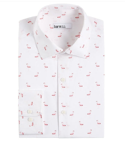 Bar III Mens Slim-Fit Stretch Flamingo Knit Dress Shirt, Size XL