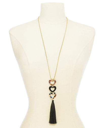Inc Gold-Tone Resin Heart and Tassel Pendant Necklace, 30 + 3 Extender
