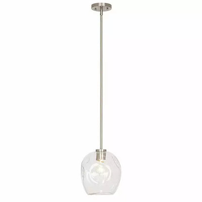 Cresswell Lighting 9in Modern Brushed Nickel Clear Glass Round Mini Pendant Ceili