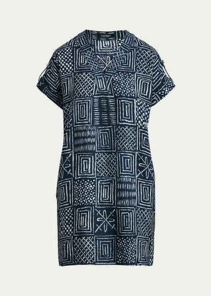 Lauren Ralph Lauren Linen Geometric Shift Dress Dark, Size 6