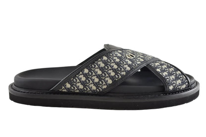 Dior Mens Aqua Sandal Beige Black Blue Oblique Jacquard Logo Slide Slip On