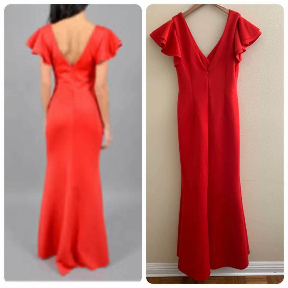 Betsy &amp; Adam Ruffled-Sleeve Slit Scuba Gown, Size 8P