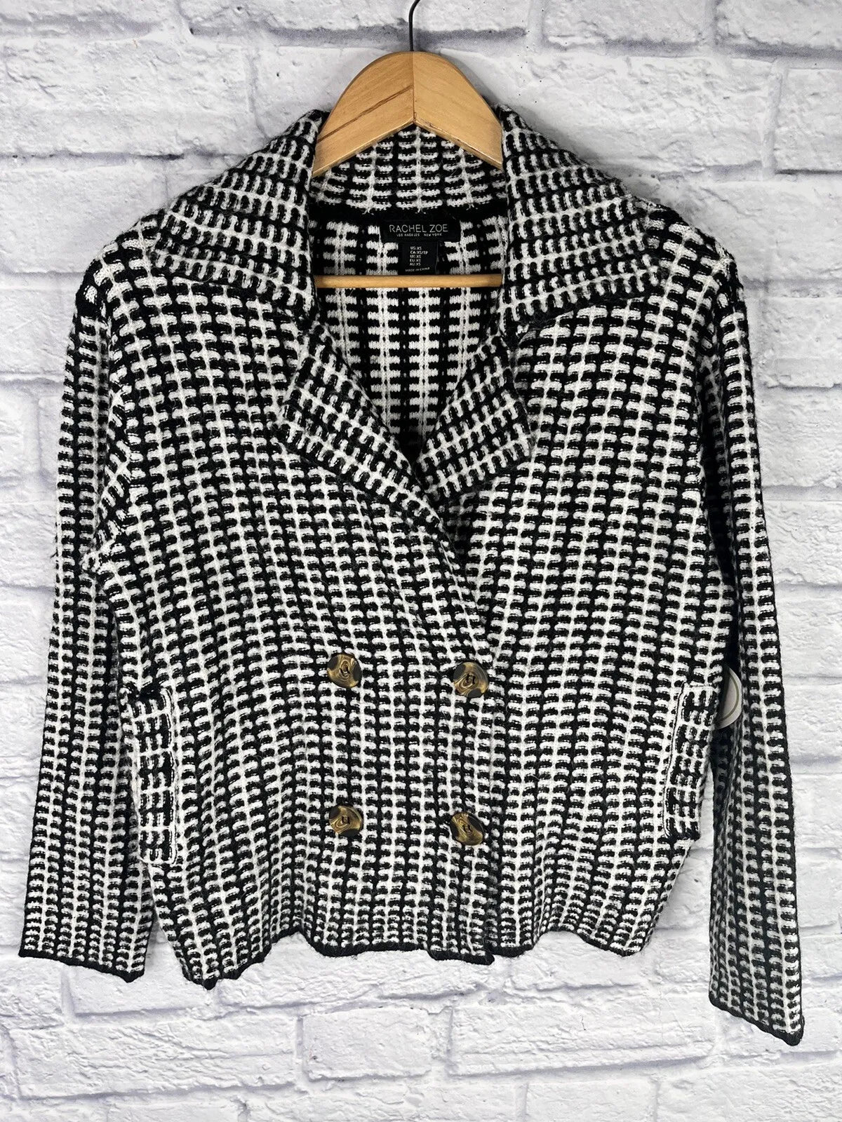 RACHEL ZOE Womens Black White Soft Cardigan, Size Medium