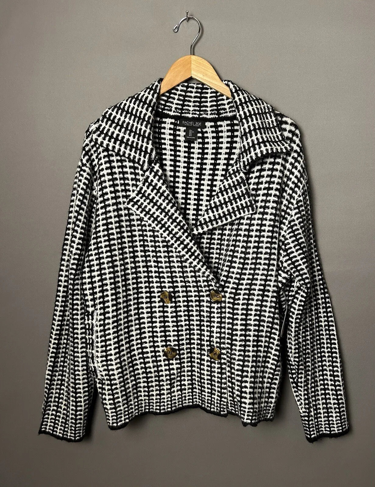 RACHEL ZOE Womens Black White Soft Cardigan, Size Medium
