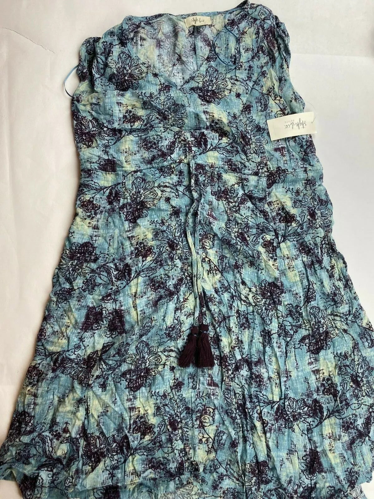 Style &amp; Co Petite Drawstring-Waist Dress, Blue Multi, Size PS
