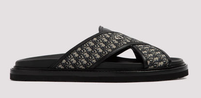 Dior Mens Aqua Sandal Beige Black Blue Oblique Jacquard Logo Slide Slip On