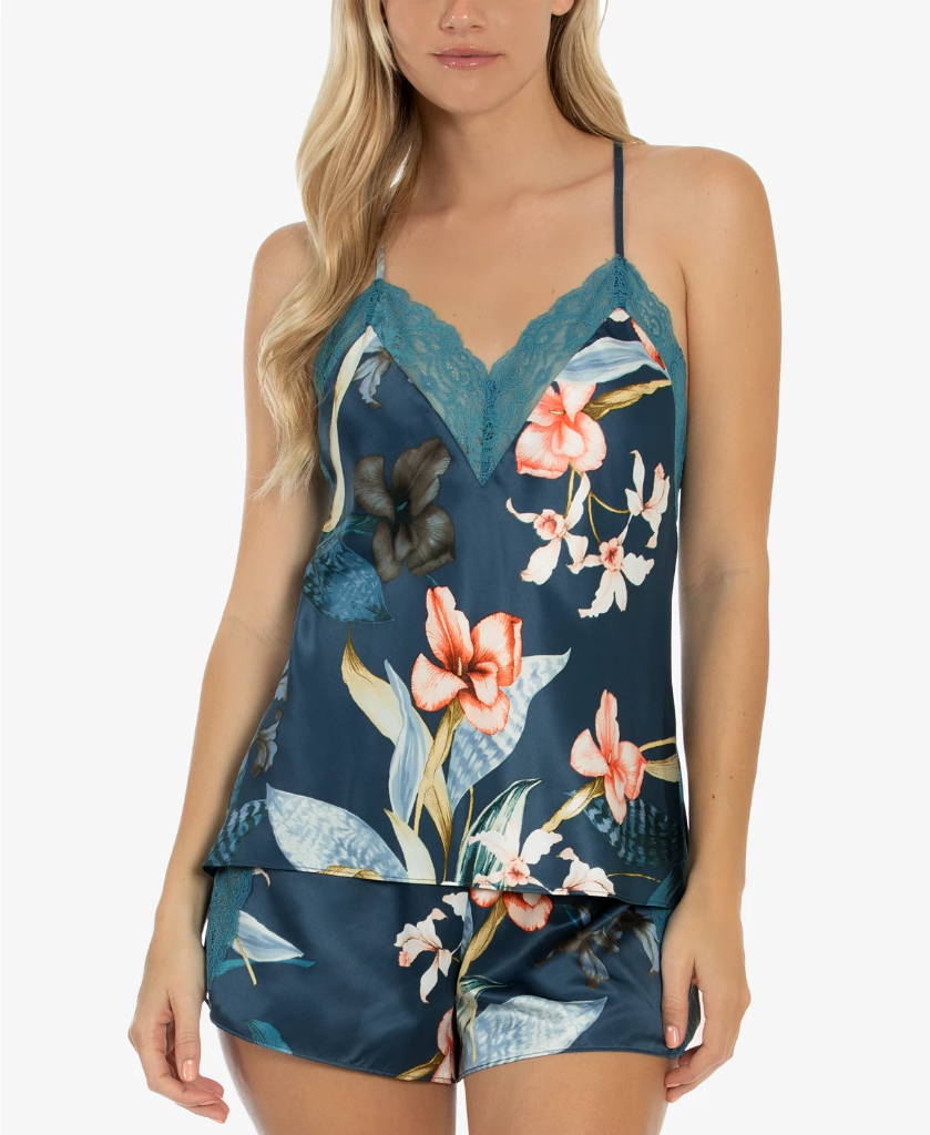 Linea Donatella Women S Floral Satin Cami &amp; Shorts Lingerie 2PC Set, Size Small