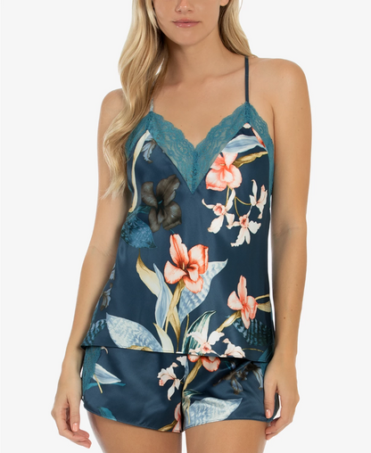 Linea Donatella Women S Floral Satin Cami &amp; Shorts Lingerie 2PC Set, Size Small