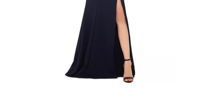 Xscape Slitted Zippered Sleeveless V Neck Full-Length Sheath Evening Dress