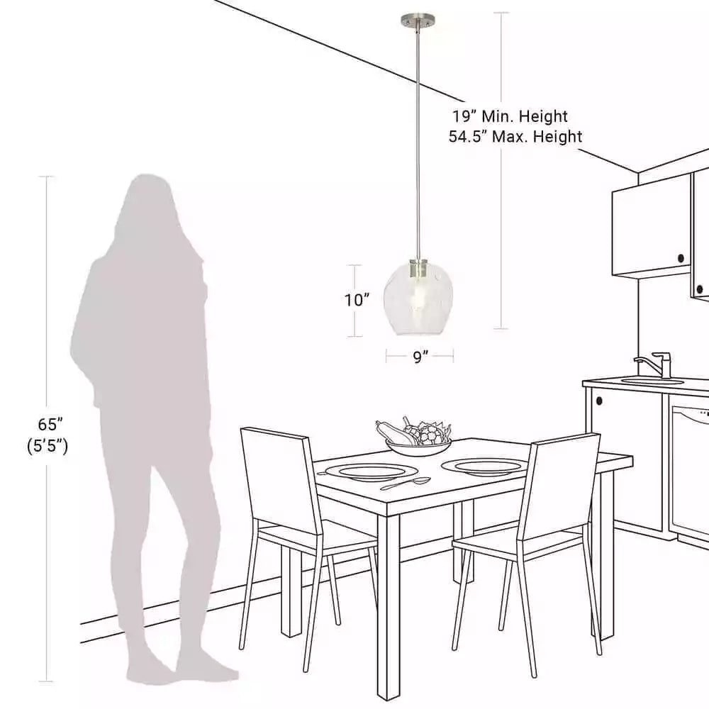 Cresswell Lighting 9in Modern Brushed Nickel Clear Glass Round Mini Pendant Ceili