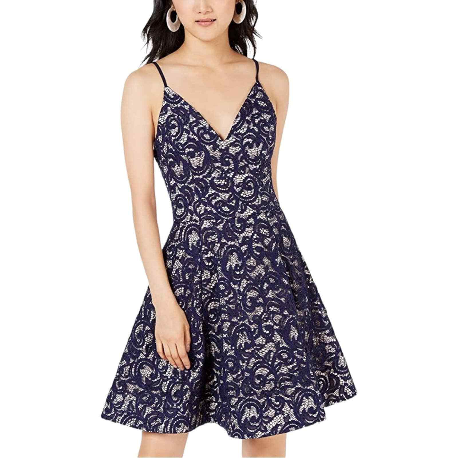 Sequin Hearts Juniors Lace Fit &amp; Flare Dress, Size 0