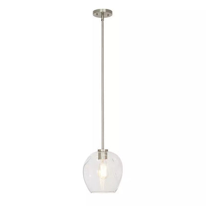 Cresswell Lighting 9in Modern Brushed Nickel Clear Glass Round Mini Pendant Ceili