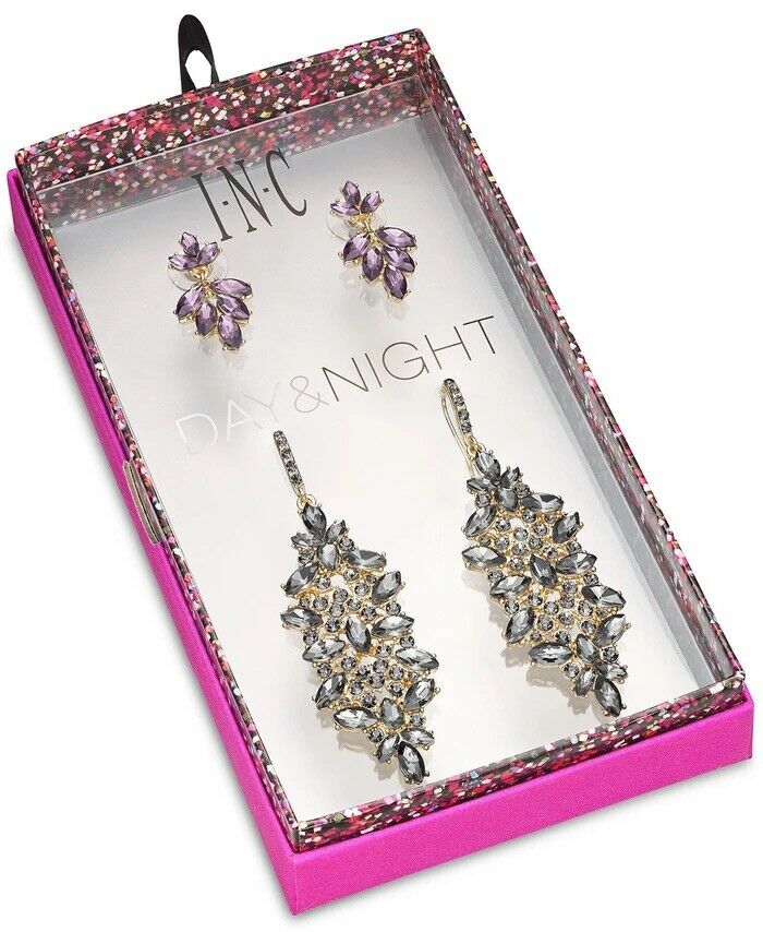 I.n.c. Day &amp; Night Gold-Tone 2-Pc. Set Multi-Stone Cluster Drop Earrings