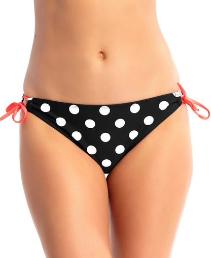 California Waves Black White Dot Side Tie Bikini Swim Bottoms, Size Xs