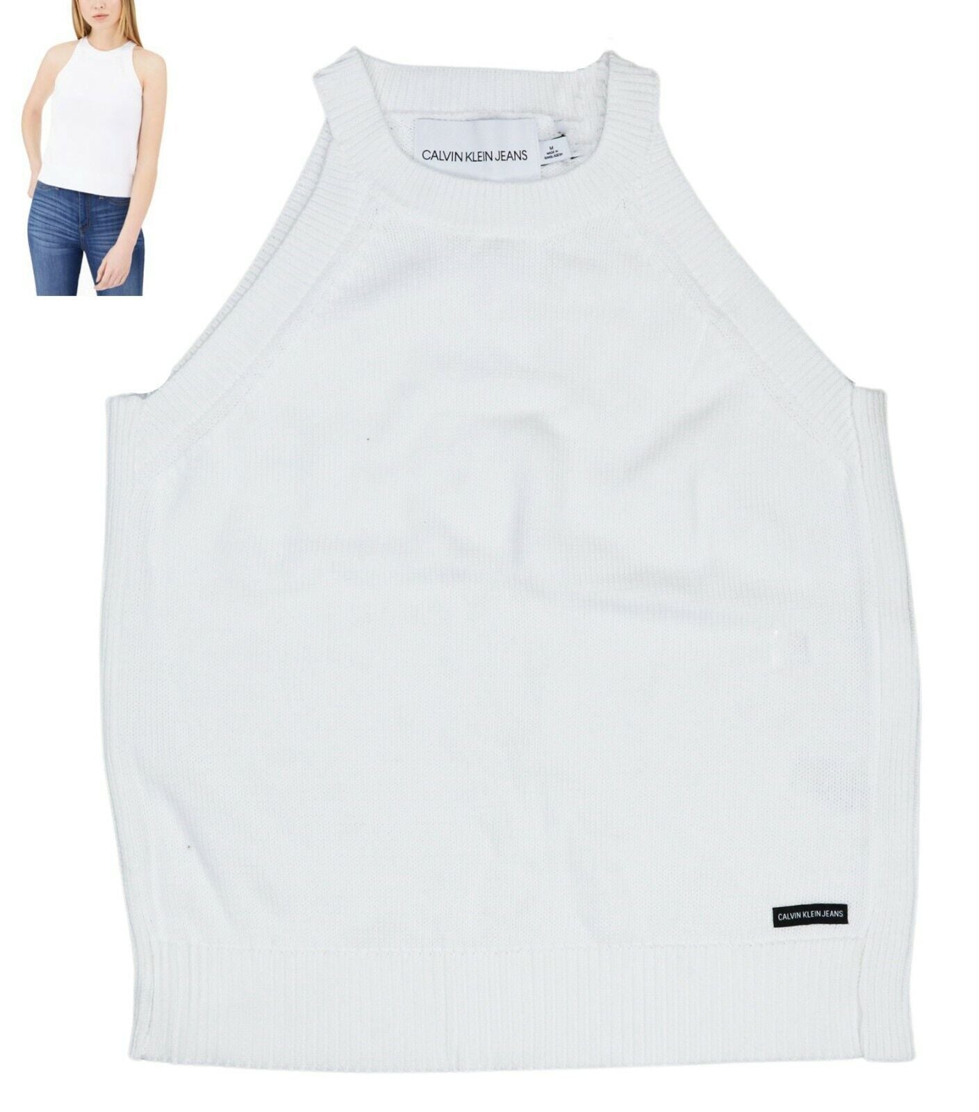 Calvin Klein Solid Color Sleeveless Crew Neck Women&