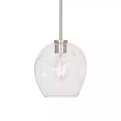 Cresswell Lighting 9in Modern Brushed Nickel Clear Glass Round Mini Pendant Ceili