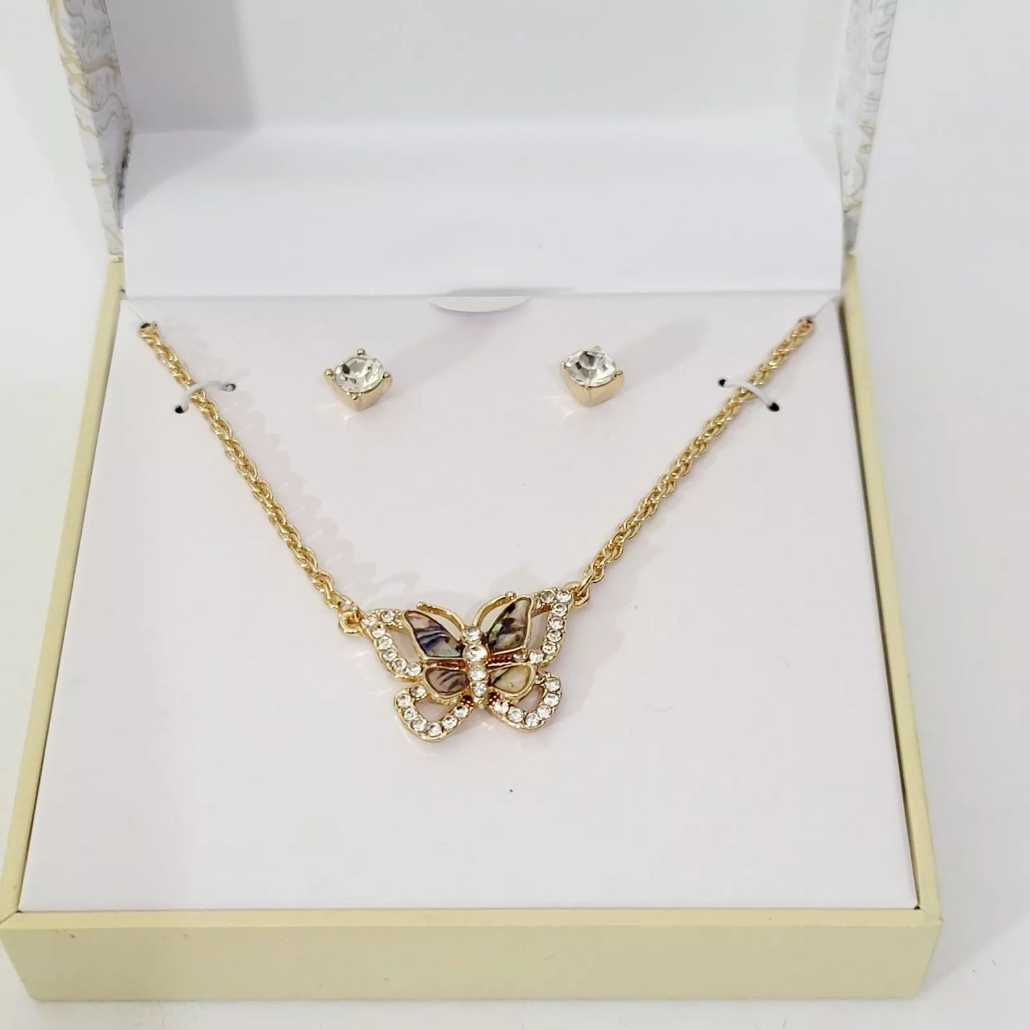 Charter Club Gold-Tone Crystal Butterfly Pendant Necklace and Stud Earrings