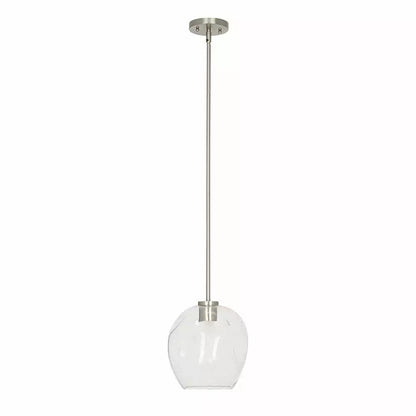 Cresswell Lighting 9in Modern Brushed Nickel Clear Glass Round Mini Pendant Ceili