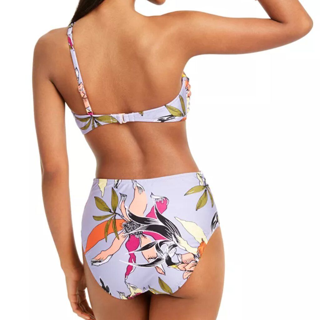 Bar III Printed High-Waist Bikini Bottoms Wild Tropic, Purple, Size XS