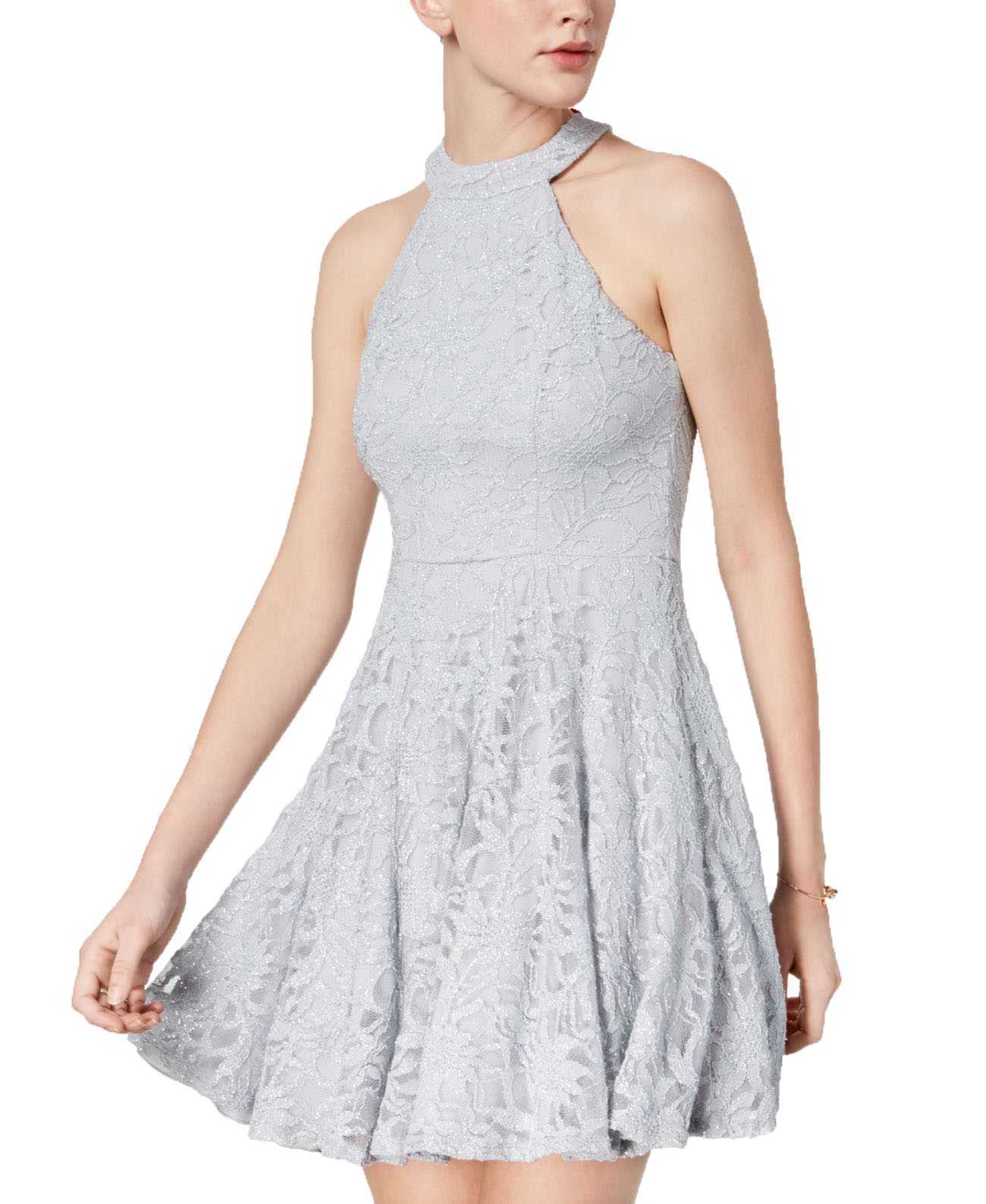 B. Darlin Juniors Glitter Lace Fit &amp; Flare Dress