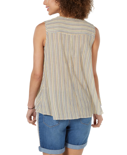 Style &amp; Co Cotton Striped Button-Front Top,Size Small