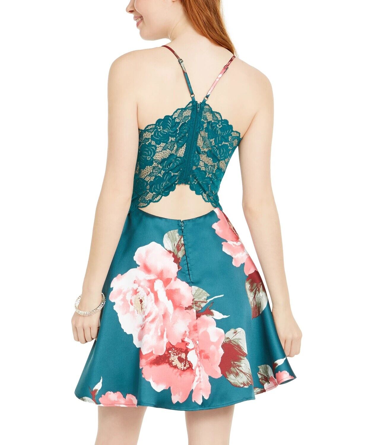 City Studios Juniors Lace-Back Floral-Print Fit &amp; Flare Dress, Size 11