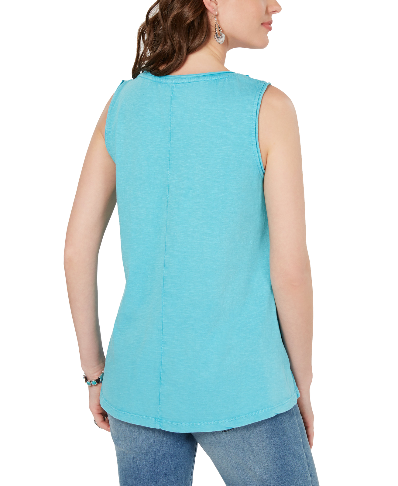 Style &amp; Co Cotton Soutache-Trim Tank Top, Freshwater Soutache, Size Small