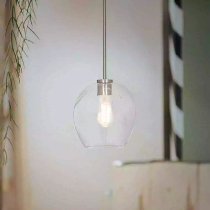 Cresswell Lighting 9in Modern Brushed Nickel Clear Glass Round Mini Pendant Ceili