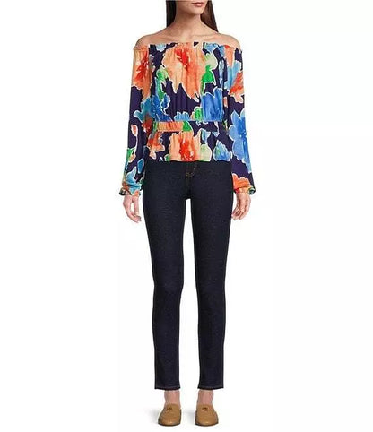 Ralph Lauren Floral Womens Multicolor Ruffle Peplum Off the Shoulder top, size M