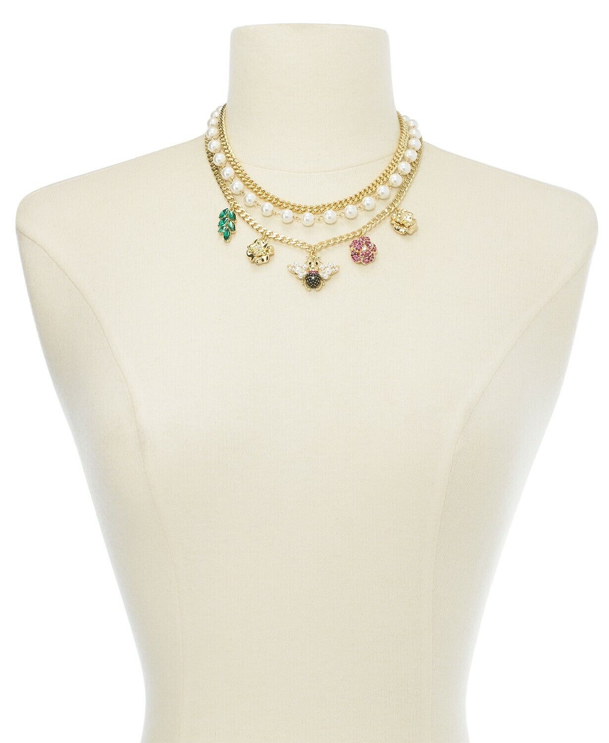 Thalia Sodi Gold-Tone Crystal, Imitation Pearl Bee Multi-Charm Layered Necklace