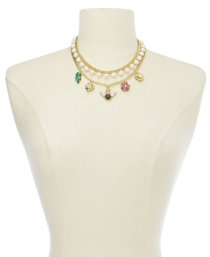Thalia Sodi Gold-Tone Crystal, Imitation Pearl Bee Multi-Charm Layered Necklace