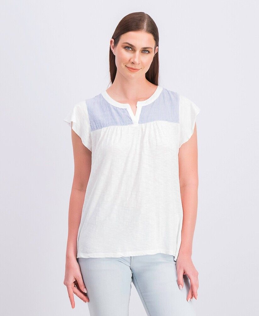 Style &amp; Co Contrast-Yoke Cotton Top, Size XXL