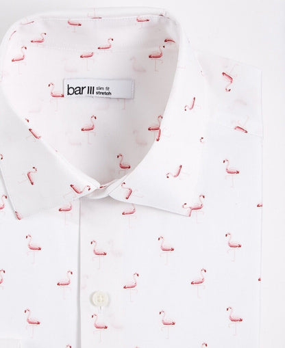 Bar III Mens Slim-Fit Stretch Flamingo Knit Dress Shirt, Size XL