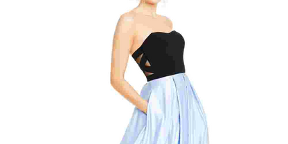 Blondie Nites Juniors Strapless Crisscross Gown Blue/Black, Size 3