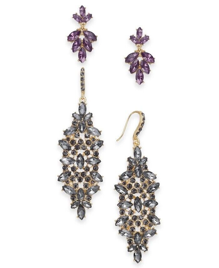 I.n.c. Day &amp; Night Gold-Tone 2-Pc. Set Multi-Stone Cluster Drop Earrings