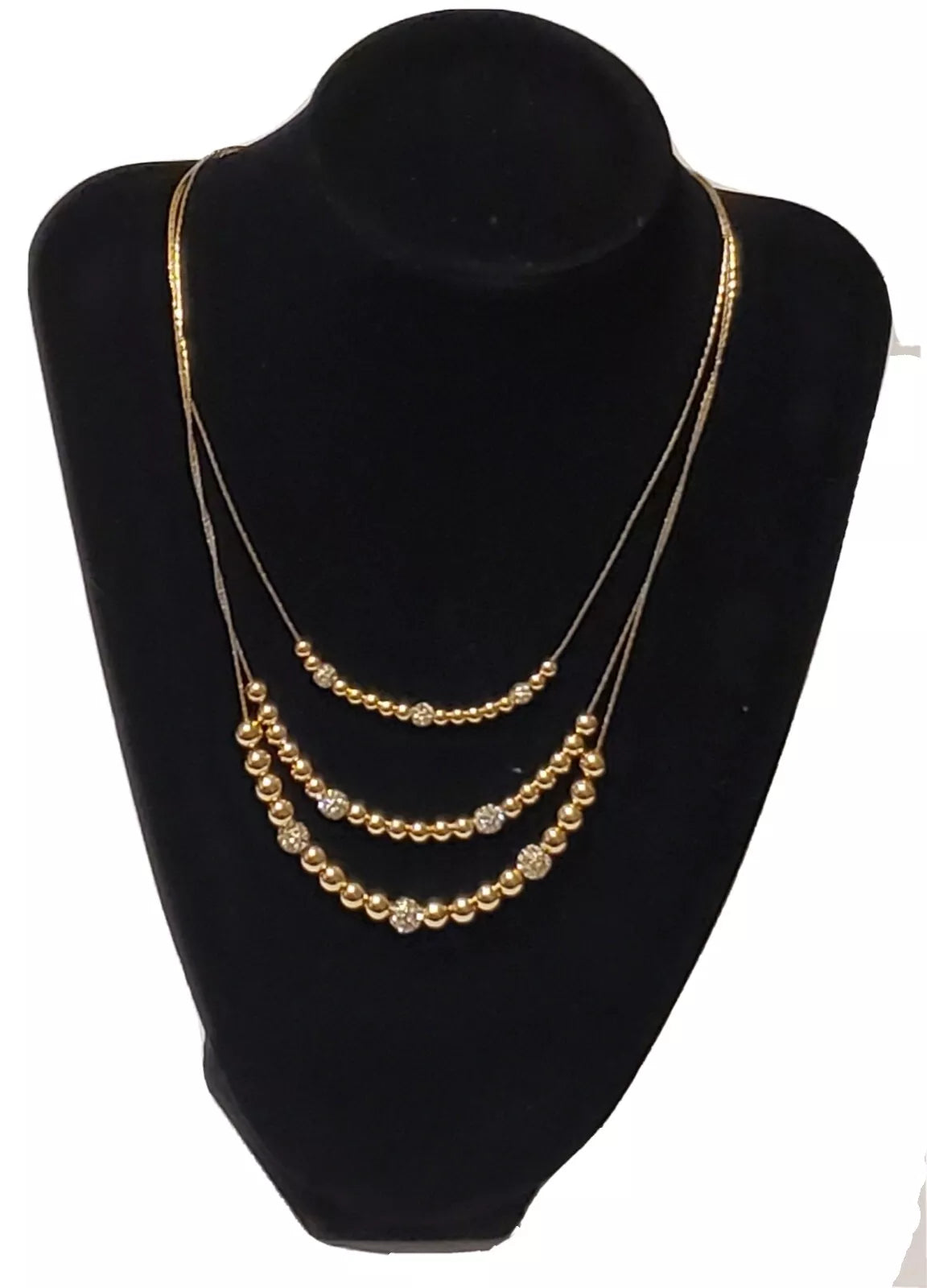 Anne Klein Gold-Tone Pave Fireball &amp; Bead Layered Necklace, 16 + 3" Extender"