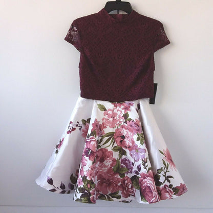 City Studios Juniors 2-Pc. Lace &amp; Floral Dress Fit &amp; flare silhouette Size 11