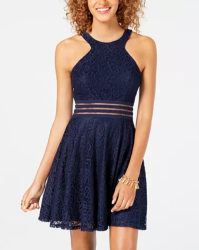 City Studios Juniors Lace Fit &amp; Flare Dress Navy, Size 13