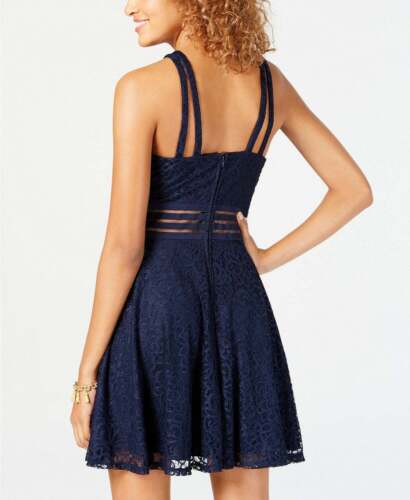 City Studios Juniors Lace Fit &amp; Flare Dress Navy, Size 13