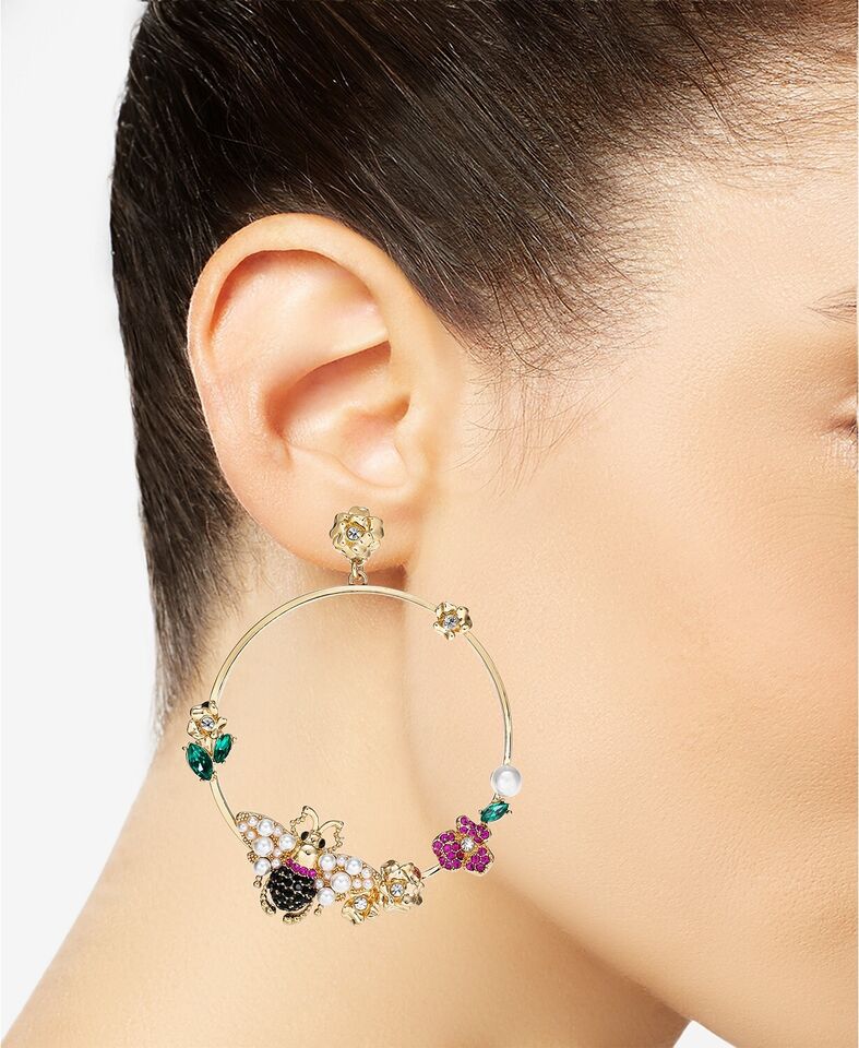 Thalia Sodi Gold-Tone Imitation Pearl &amp; Crystal Bee Flower Drop Earring