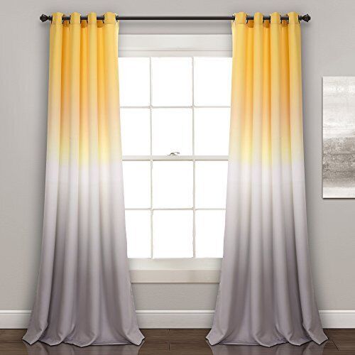 Lush Decor Window Curtains 52x84 - Yellow &amp; Gray Ombre Fiesta Room Darkening