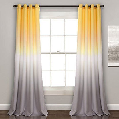 Lush Decor Window Curtains 52x84 - Yellow &amp; Gray Ombre Fiesta Room Darkening