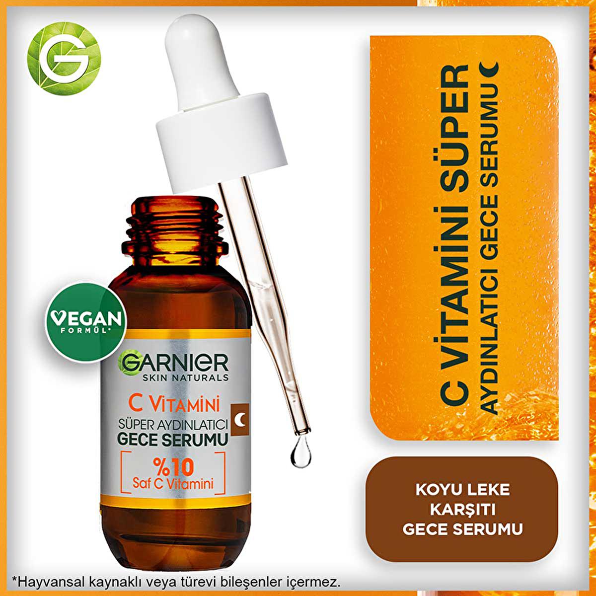 Garnier Vitamin C Face Serum - Brightening &amp; Anti-aging Night Serum with Hyaluronic Acid