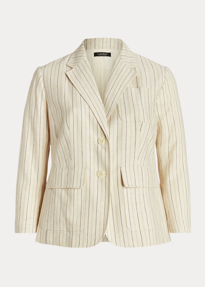 Ralph Lauren Womens Striped Linen-Blend Twill Blazer, Size 18