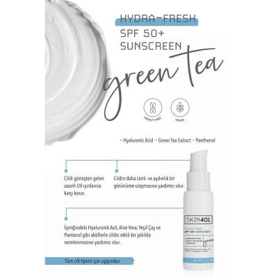 Skin401 SPF50+ Hydra-Fresh Sunscreen: Vegan, Cruelty-Free Sun Protection with Green Tea, Aloe &amp; Hyaluronic Acid for All Skin Types - 50ml