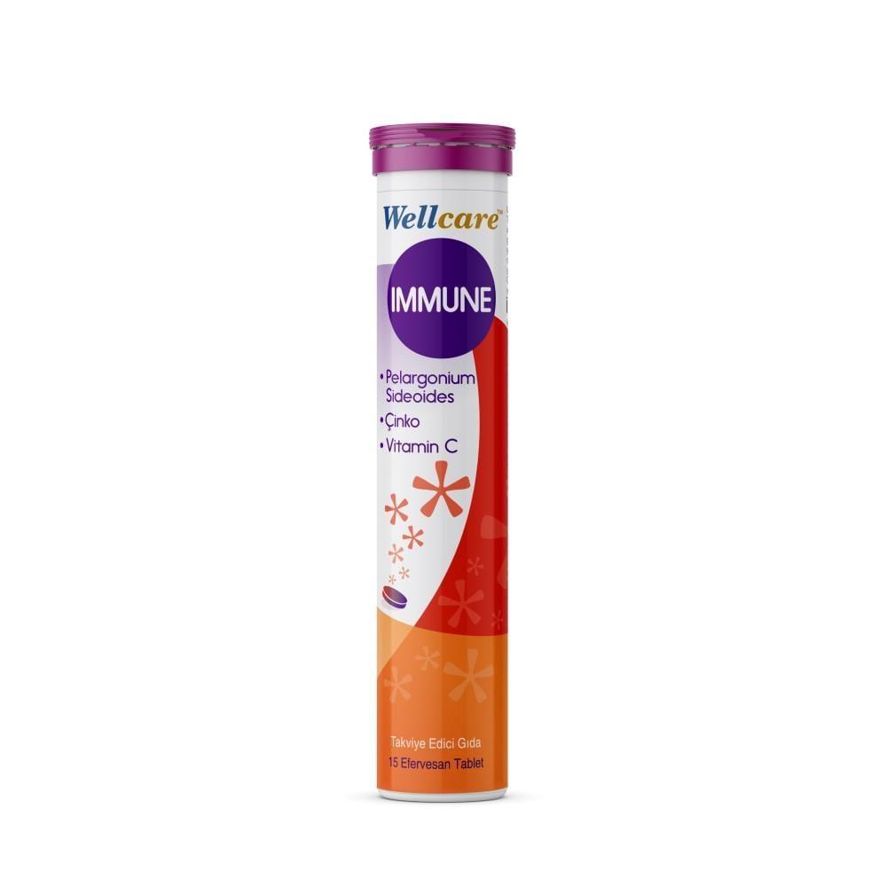 Wellcare Immune Support Effervescent Tablets - Vitamin C, Zinc, Pelargonium Sidoides Supplement for Adults &amp; Children
