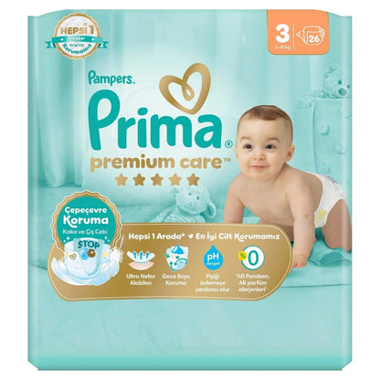 Prima Premium Care Size 3 Diapers for Soft Comfort 26 Count